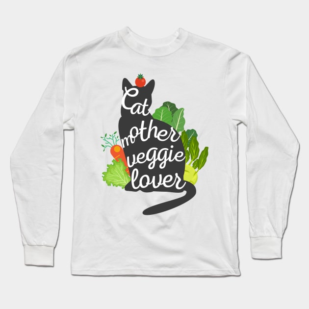 Mother Veggie Lover (Grey Cat Silhouette) Long Sleeve T-Shirt by leBoosh-Designs